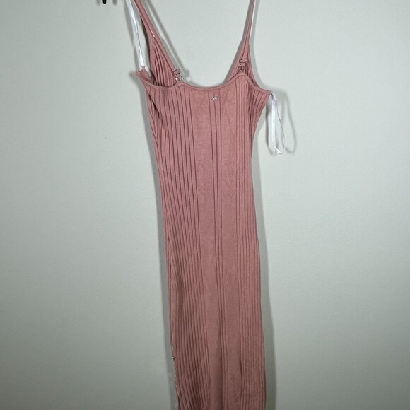 Guess Women's Pink Ribbed Stretch Midi Dress Button Detail XL Tank Henley Style! - Picture 7 of 8